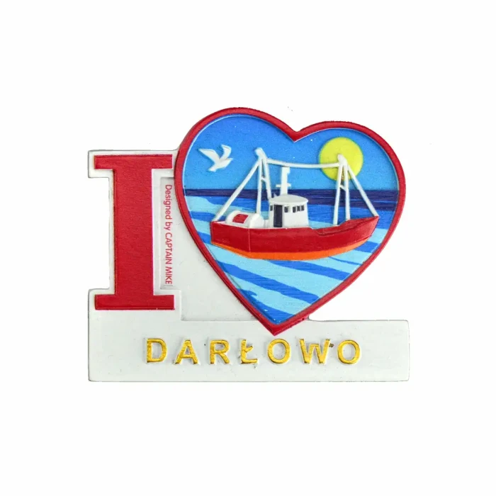 Magnes na lodówkę Pamiątka Serce I LOVE DARŁOWO Captain Mike