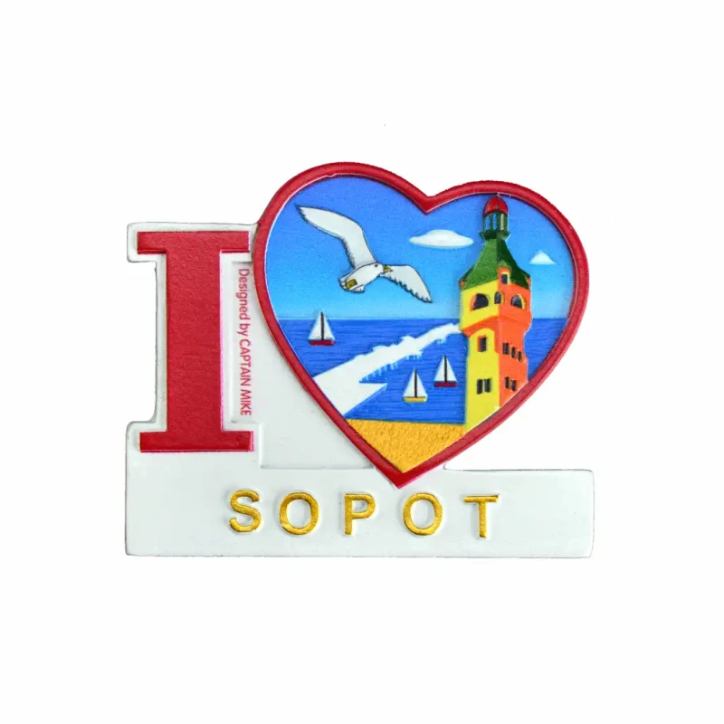 Magnes na lodówkę Pamiątka Serce I LOVE SOPOT  Captain Mike