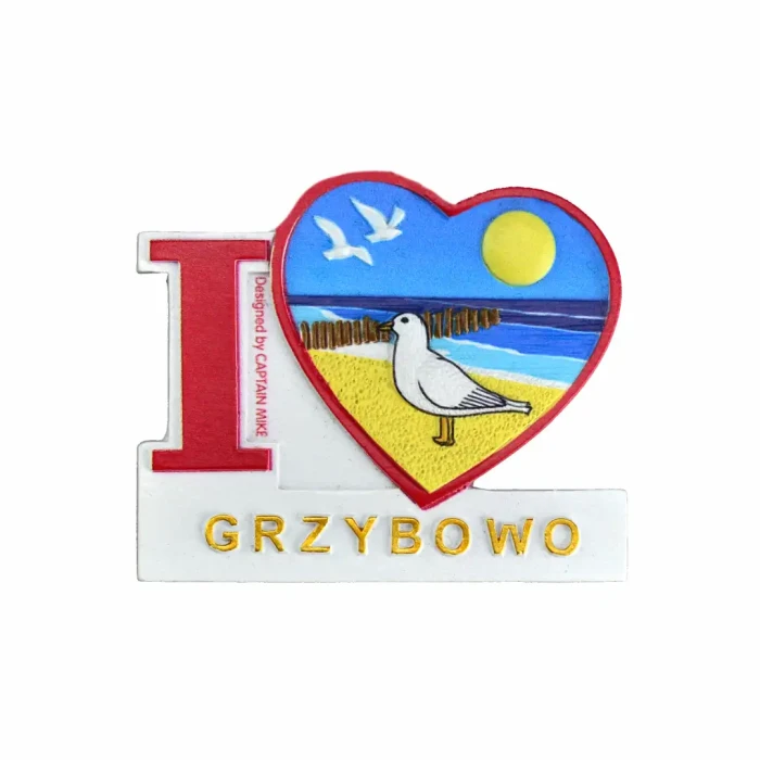 Magnes na lodówkę Pamiątka Serce I LOVE GRZYBOWO  Captain Mike