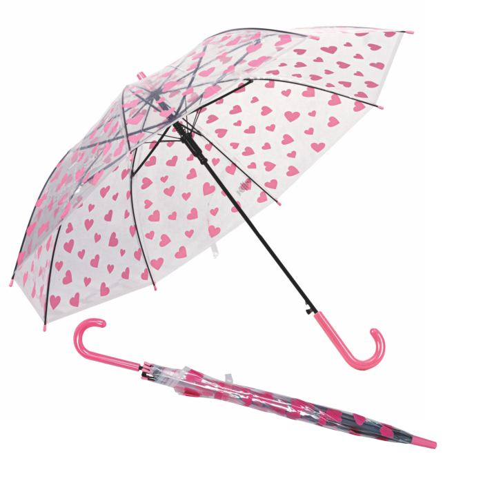 Parasol transparentny półautomat w różowe serca Captain Mike
