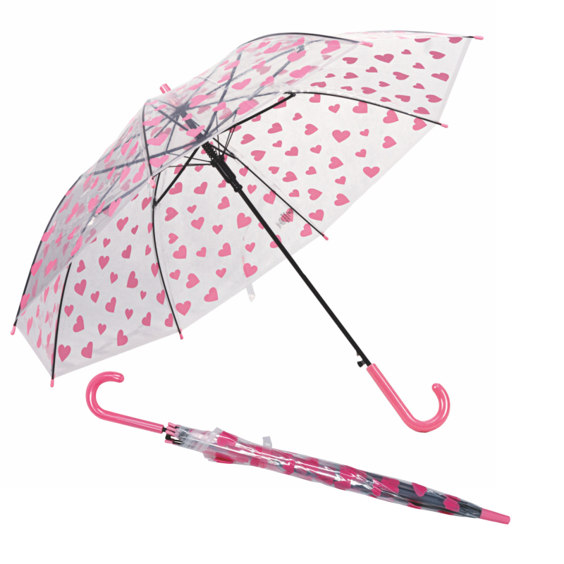 Parasol transparentny półautomat w różowe serca Captain Mike