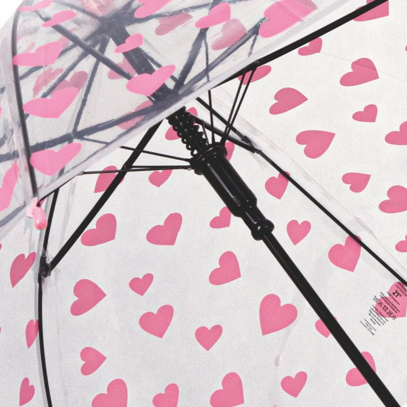 Parasol transparentny półautomat w różowe serca Captain Mike