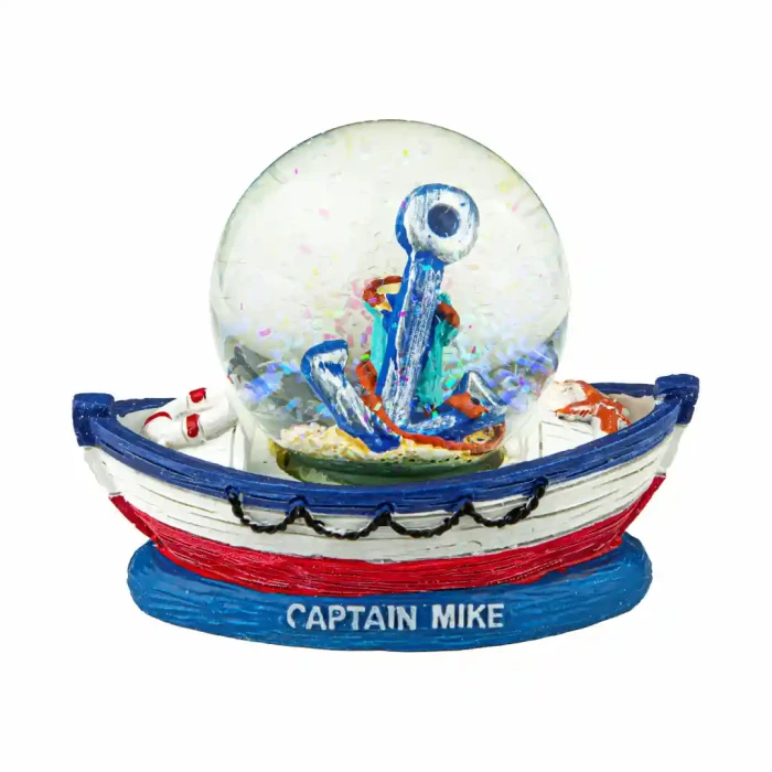 Kula śnieżna na łódce z motywem kotwicy, pamiątka z nad Bałtyku Captain Mike