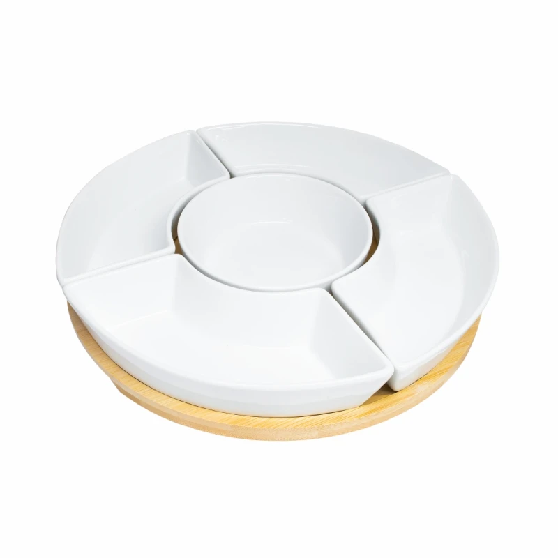 Zestaw 5 porcelanowych miseczek przekąskowych z deską VAVIO