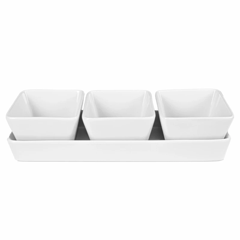 Zestaw 3 miseczek porcelanowych z tacą elegancki na przekąski VAVIO