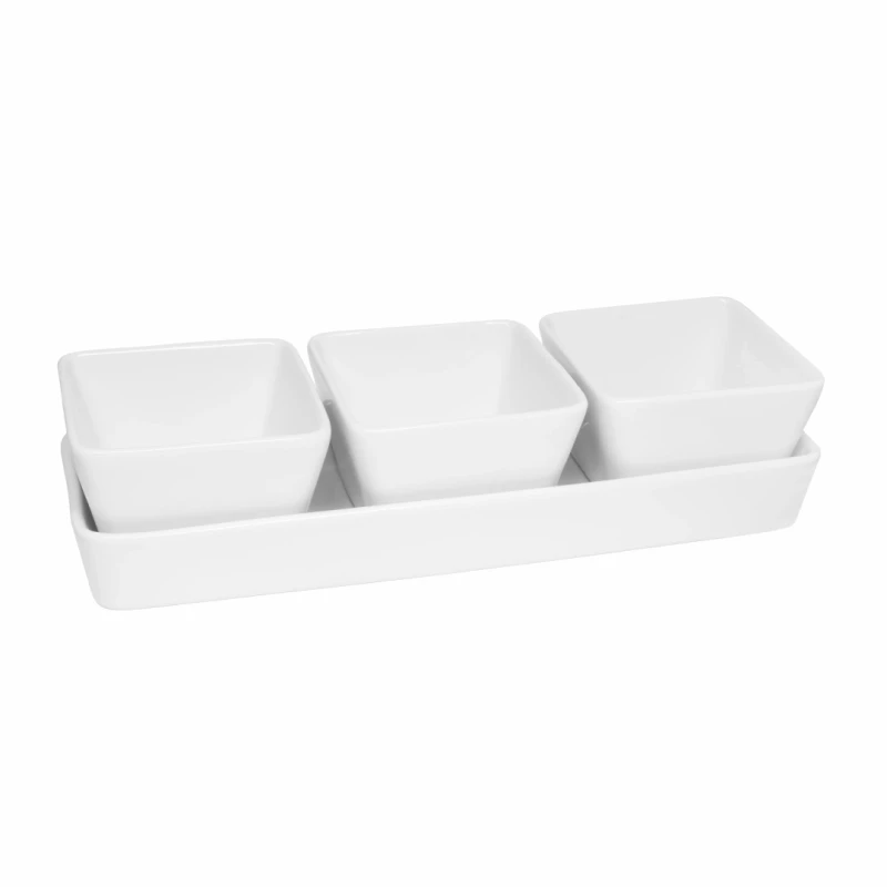 Zestaw 3 miseczek porcelanowych z tacą elegancki na przekąski VAVIO