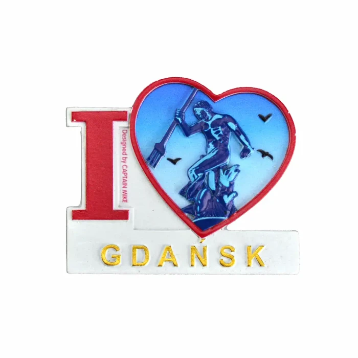Magnes na lodówkę Pamiątka Serce I LOVE GDAŃSK Captain Mike