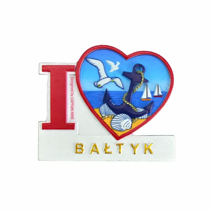 Magnes na lodówkę Pamiątka Serce I LOVE BAŁTYK Captain Mike
