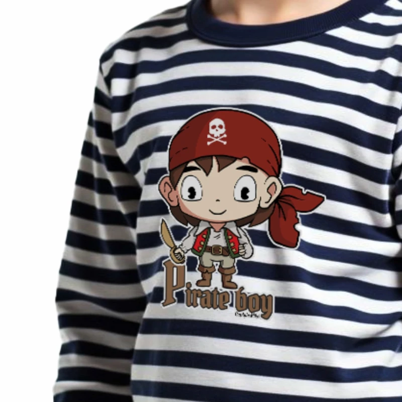 Koszulka dziecięca długi rękaw, w paski z motywem małego pirata Captain Mike