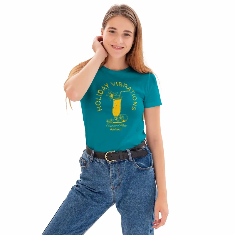 T-SHIRT damski koszulka z nadrukiem turkusowa TURECKA BAWEŁNA Captain Mike