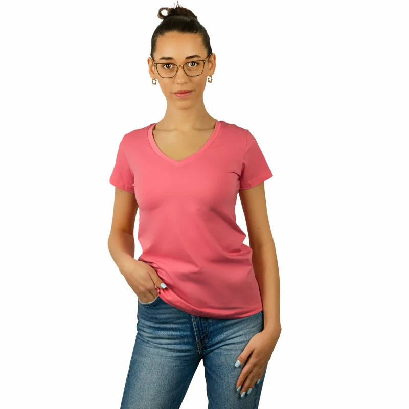 T-SHIRT damski koszulka różowa Captain Mike TURECKA BAWEŁNA V-neck