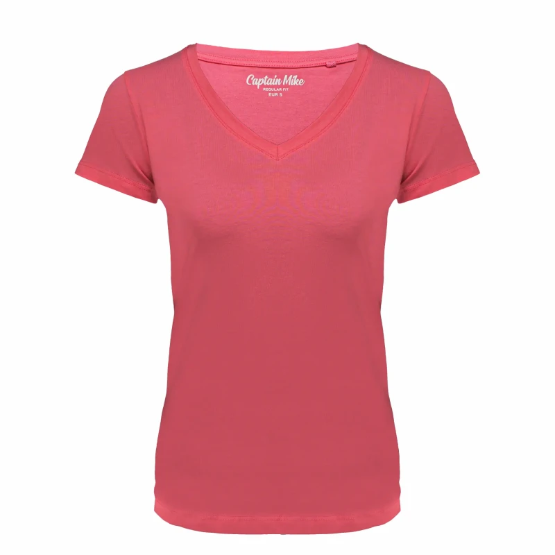 T-SHIRT damski koszulka różowa Captain Mike TURECKA BAWEŁNA V-neck