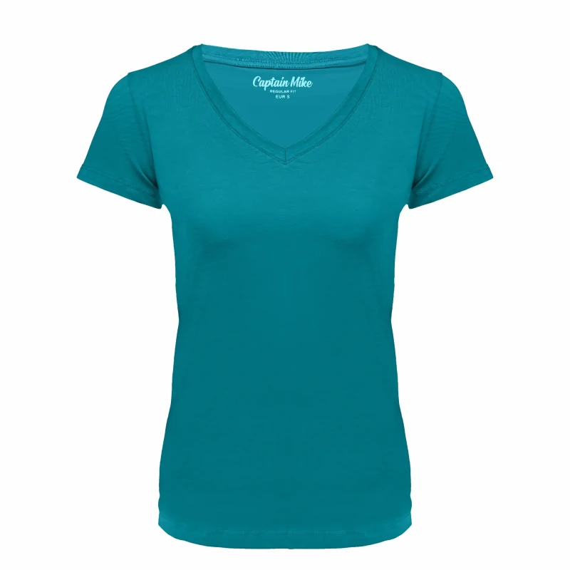T-SHIRT damski koszulka turkusowa Captain Mike TURECKA BAWEŁNA V-neck