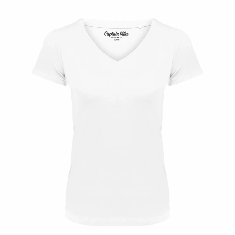 T-SHIRT damski koszulka biała Captain Mike TURECKA BAWEŁNA V-neck