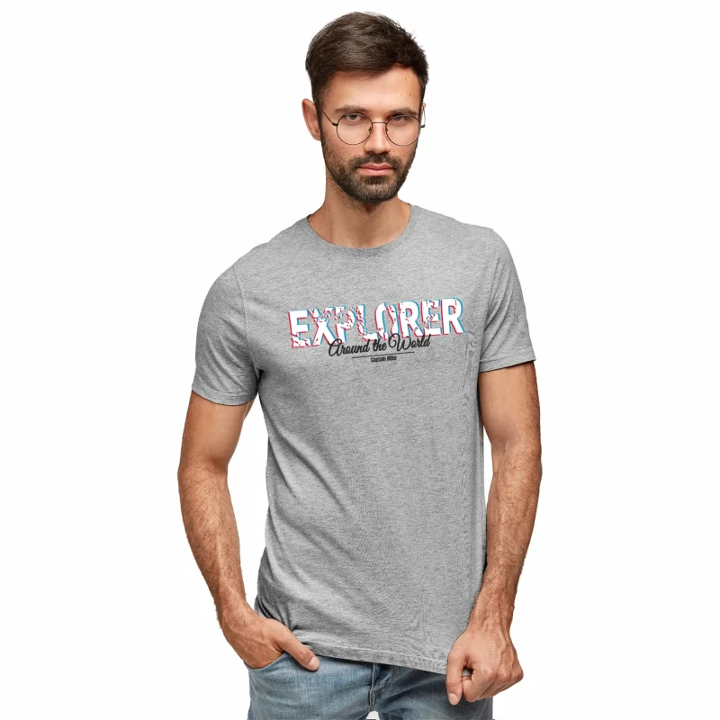 Koszulka męska BAWEŁNA TURECKA szara z nadrukiem, T-shirt Captain Mike