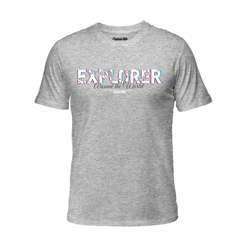 Koszulka męska BAWEŁNA TURECKA szara z nadrukiem, T-shirt Captain Mike