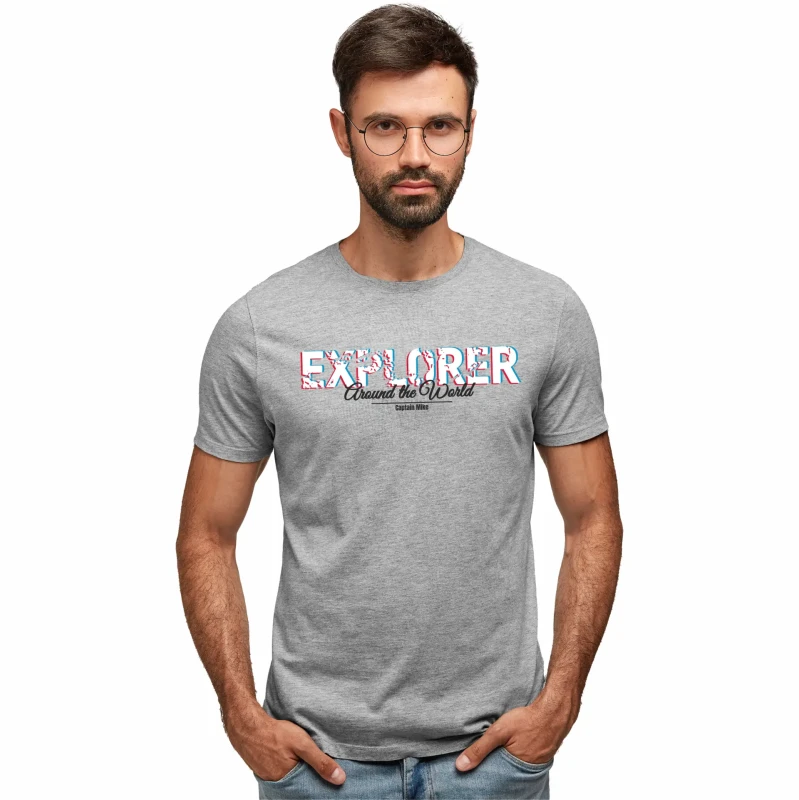 Koszulka męska BAWEŁNA TURECKA szara z nadrukiem, T-shirt Captain Mike