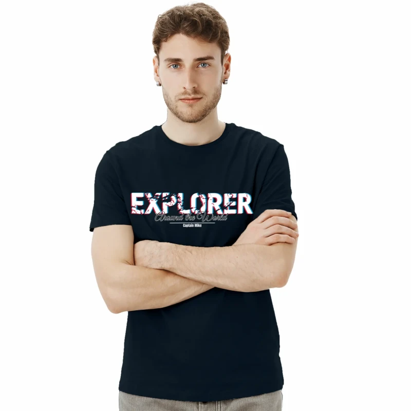 Koszulka męska granatowa BAWEŁNA TURECKA z nadrukiem, T-shirt Captain Mike
