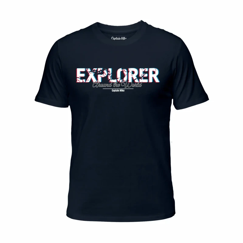 Koszulka męska granatowa BAWEŁNA TURECKA z nadrukiem, T-shirt Captain Mike