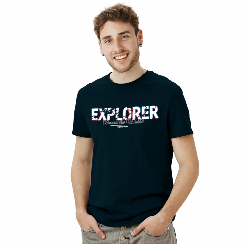 Koszulka męska granatowa BAWEŁNA TURECKA z nadrukiem, T-shirt Captain Mike