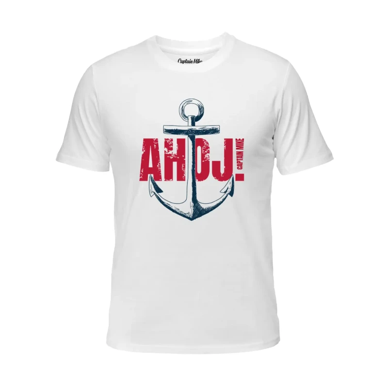 Koszulka męska biała BAWEŁNA TURECKA z nadrukiem, T-shirt Captain Mike