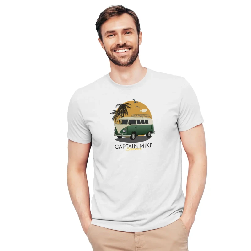 Koszulka męska biała BAWEŁNA TURECKA T-shirt BUS Captain Mike