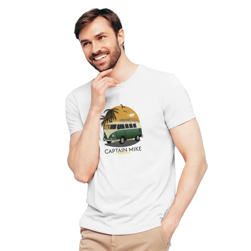 Koszulka męska biała BAWEŁNA TURECKA T-shirt BUS Captain Mike