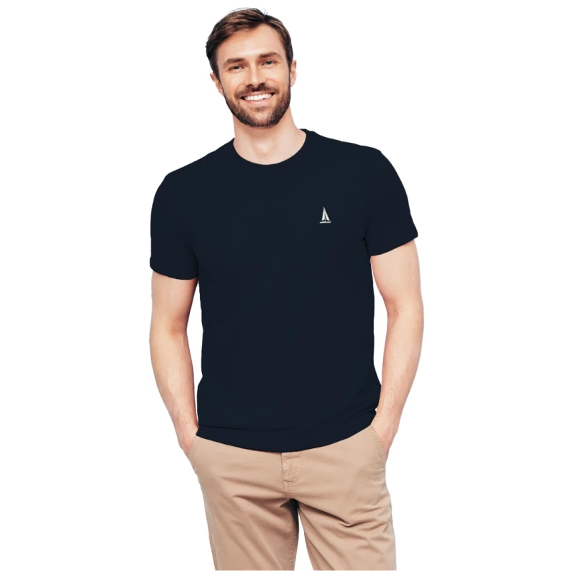 Koszulka męska granatowa Z HAFTEM BAWEŁNA TURECKA, T-shirt Captain Mike