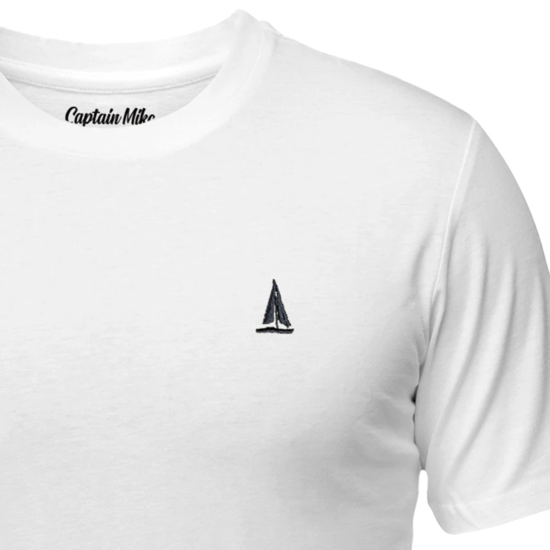 Koszulka męska biała Z HAFTEM BAWEŁNA TURECKA, T-shirt Captain Mike
