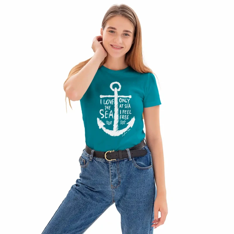 T-SHIRT damski koszulka turkusowa TURECKA BAWEŁNA