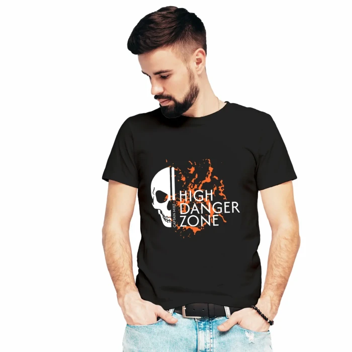 Koszulka męska BAWEŁNA TURECKA czarna z nadrukiem, T-shirt Captain Mike