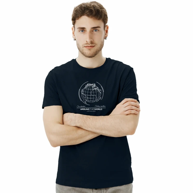 Koszulka męska BAWEŁNA TURECKA granatowa z nadrukiem, T-shirt