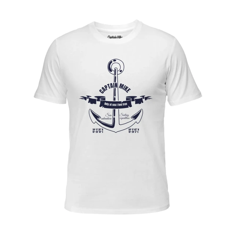 Koszulka męska BAWEŁNA TURECKA biała z nadrukiem, T-shirt Captain Mike