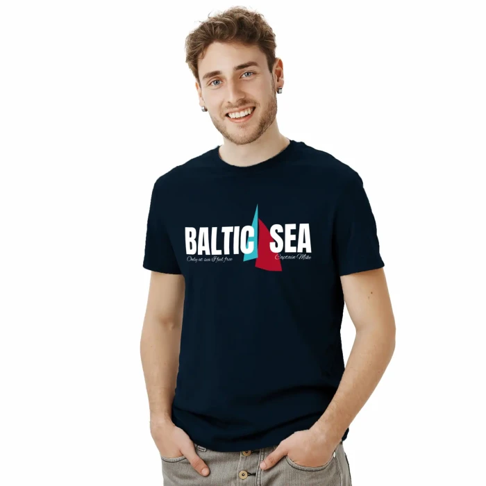 Koszulka męska BAWEŁNA TURECKA T-shirt BALTIC SEA granatowa Captain Mike