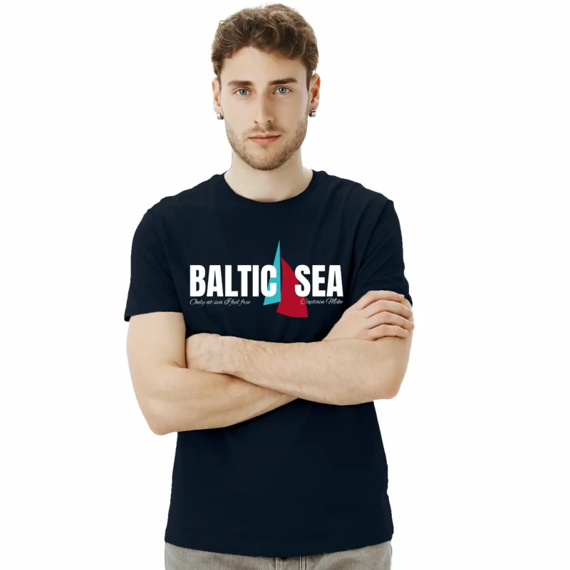 Koszulka męska BAWEŁNA TURECKA T-shirt BALTIC SEA granatowa Captain Mike