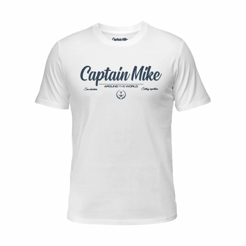 Koszulka męska BAWEŁNA TURECKA biała T-shirt z nadrukiem Captain Mike