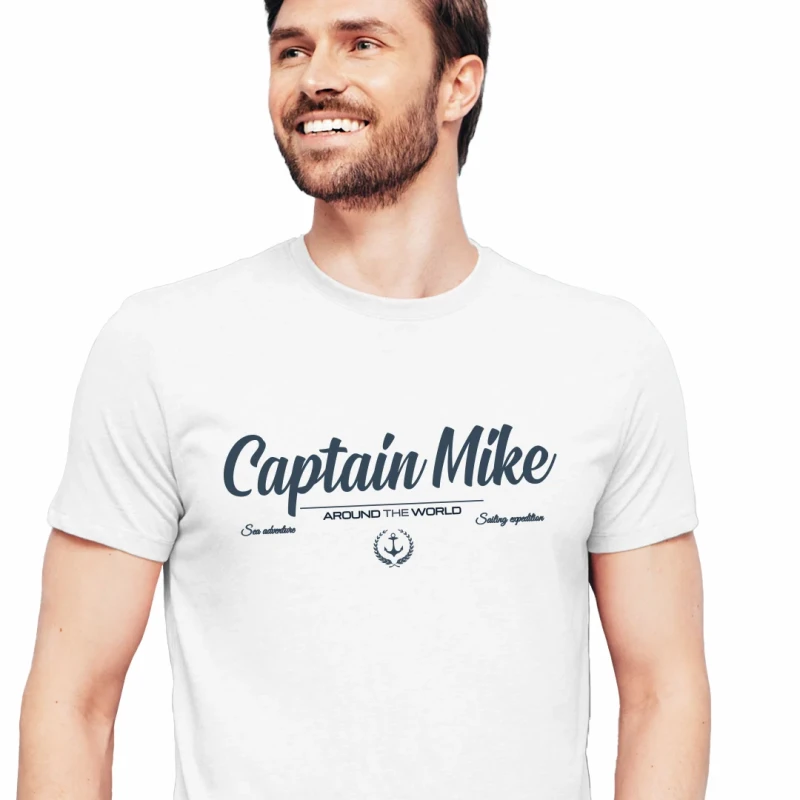 Koszulka męska BAWEŁNA TURECKA biała T-shirt z nadrukiem Captain Mike