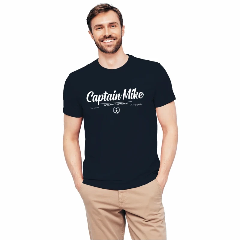 Koszulka męska BAWEŁNA TURECKA granatowa T-shirt z nadrukiem Captain Mike