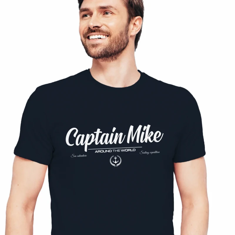 Koszulka męska BAWEŁNA TURECKA granatowa T-shirt z nadrukiem Captain Mike