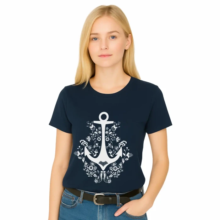 T-SHIRT damski KOTWICA koszulka granatowa TURECKA BAWEŁNA Captain Mike