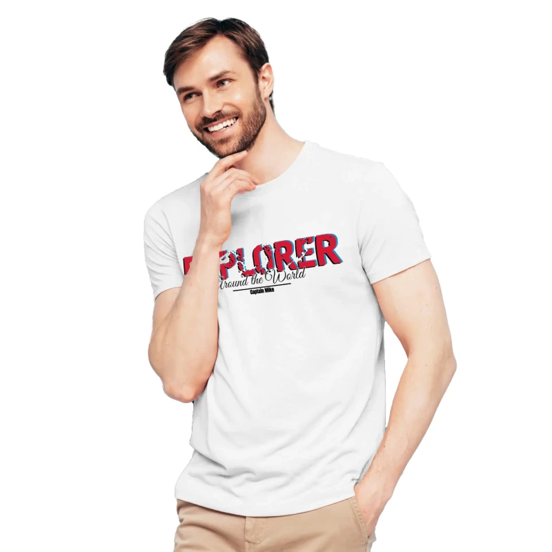 Koszulka męska BAWEŁNA TURECKA biała z nadrukiem, T-shirt Captain Mike