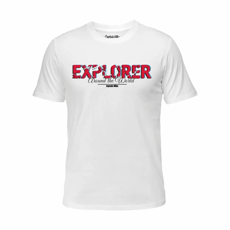 Koszulka męska BAWEŁNA TURECKA biała z nadrukiem, T-shirt Captain Mike