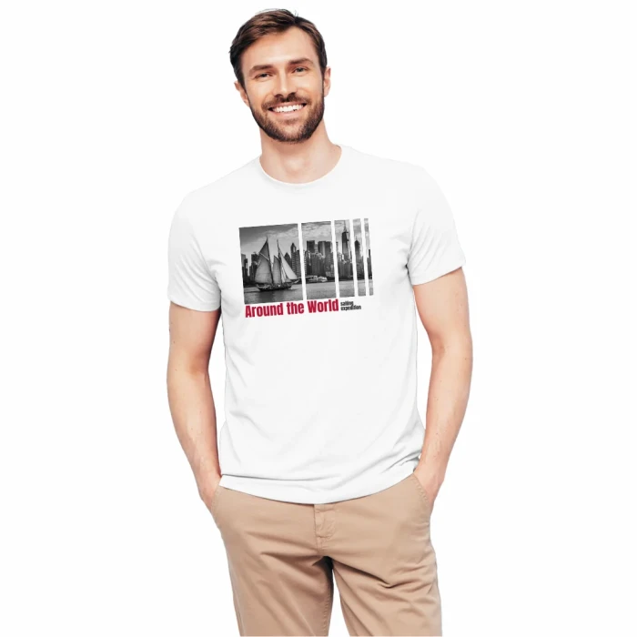 Koszulka męska BAWEŁNA TURECKA biała z nadrukiem, T-shirt Captain Mike
