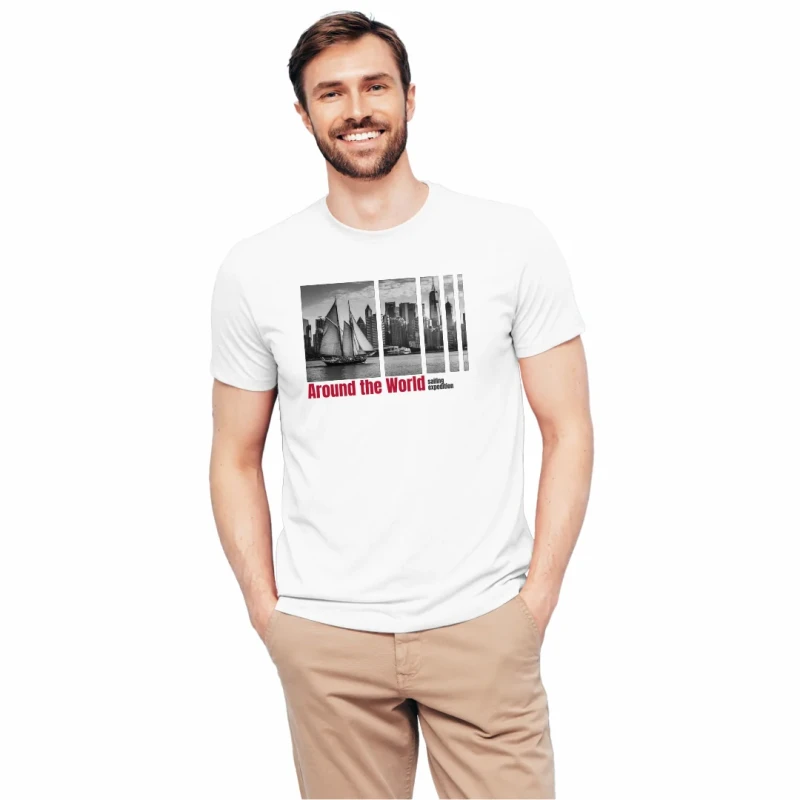 Koszulka męska BAWEŁNA TURECKA biała z nadrukiem, T-shirt Captain Mike