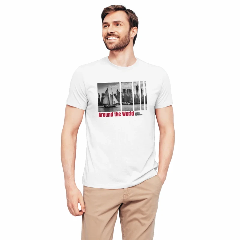 Koszulka męska BAWEŁNA TURECKA biała z nadrukiem, T-shirt Captain Mike
