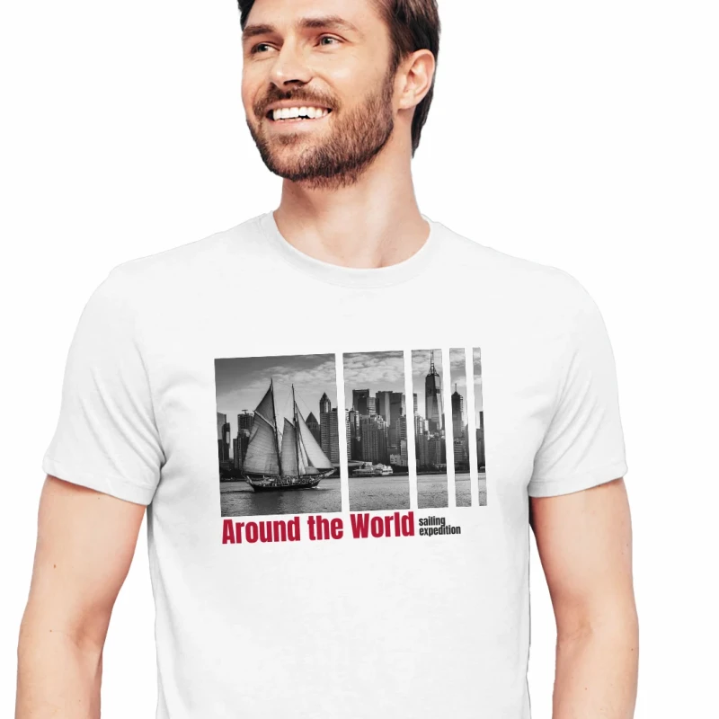 Koszulka męska BAWEŁNA TURECKA biała z nadrukiem, T-shirt Captain Mike