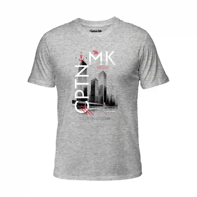 Koszulka męska szara BAWEŁNA TURECKA z nadrukiem T-shirt Captain Mike