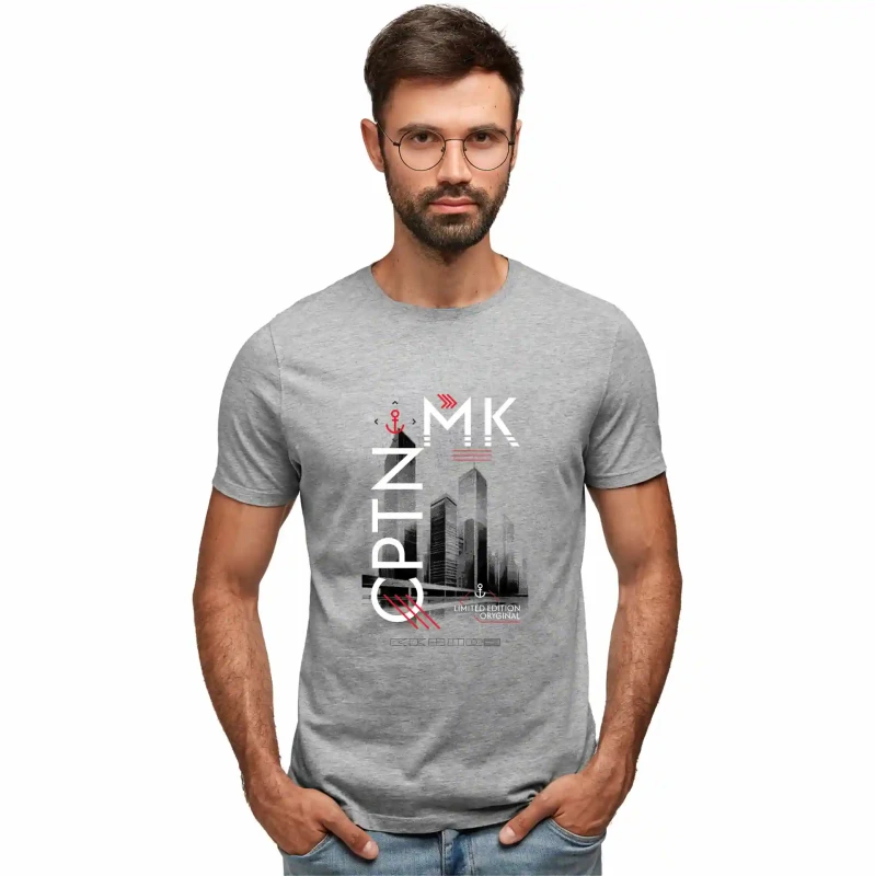 Koszulka męska szara BAWEŁNA TURECKA z nadrukiem T-shirt Captain Mike