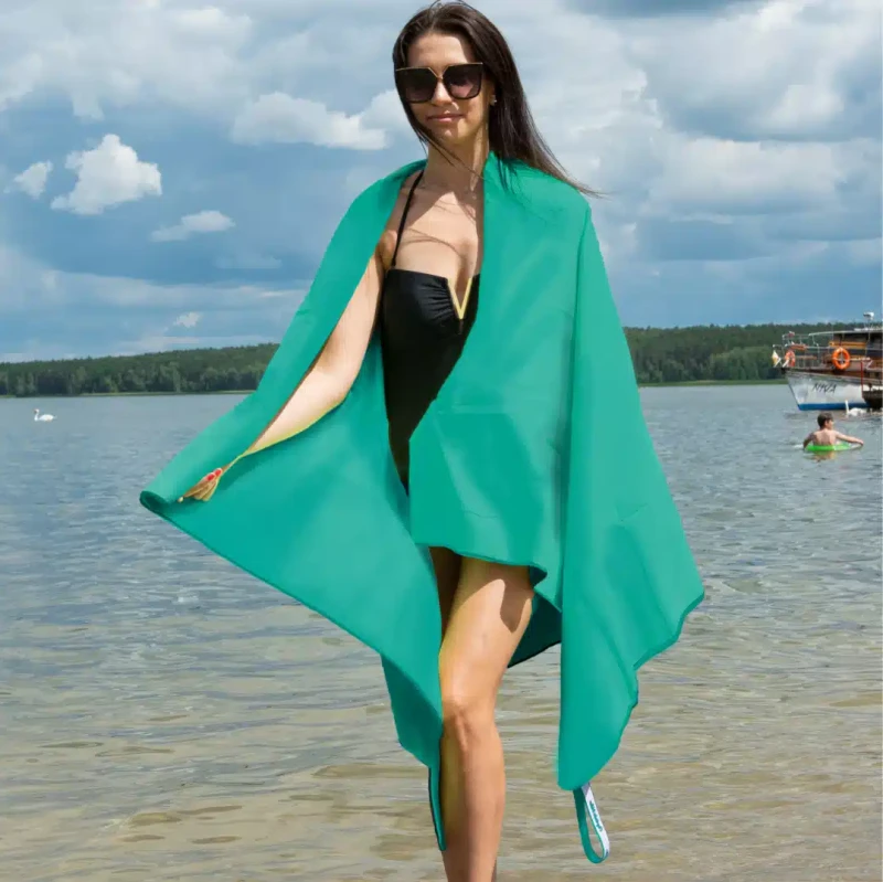 Ręcznik z mikrofibry szybkoschnący plażowy, turkusowy 200x180