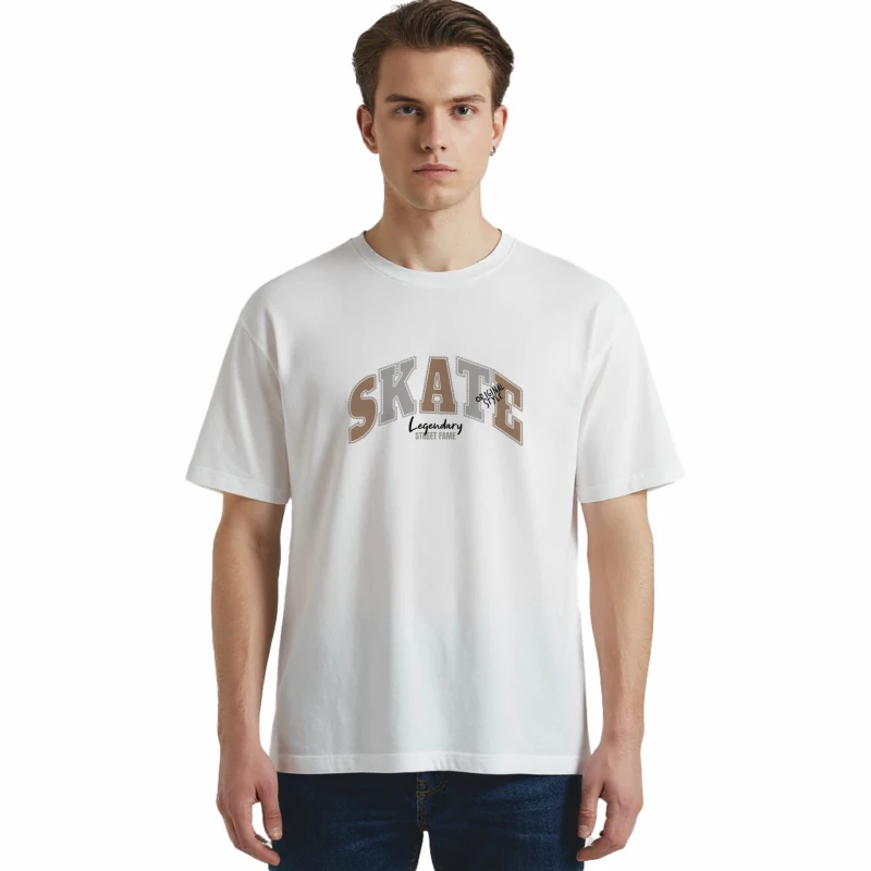 Męska koszulka T-shirt oversize z nadrukiem BAWEŁNA TUR0ECKA biała